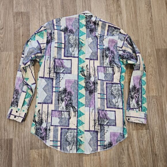 Vtg Wrangler Button Up Shirt Mens 16.5 34 Native American Tribal Western Cowboy - Picture 6 of 9